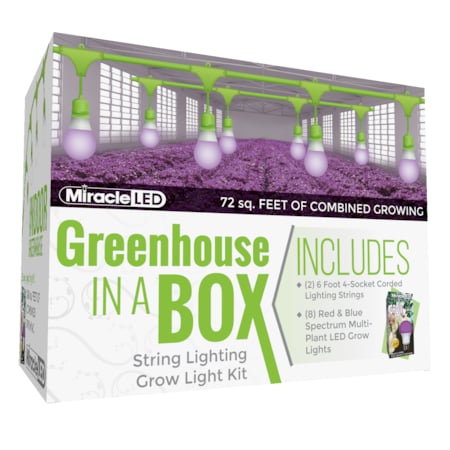 Miracle Led 4-Socket Greenhouse in a Box Grow Light Kit- Red & Blue Spec. 12W Replace 150W Grow Bulbs, 2PK 802265